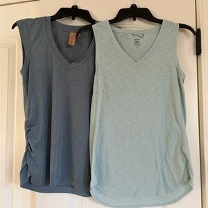 Activewear V-Neck Tanks  - Blue Grey and Light Blue